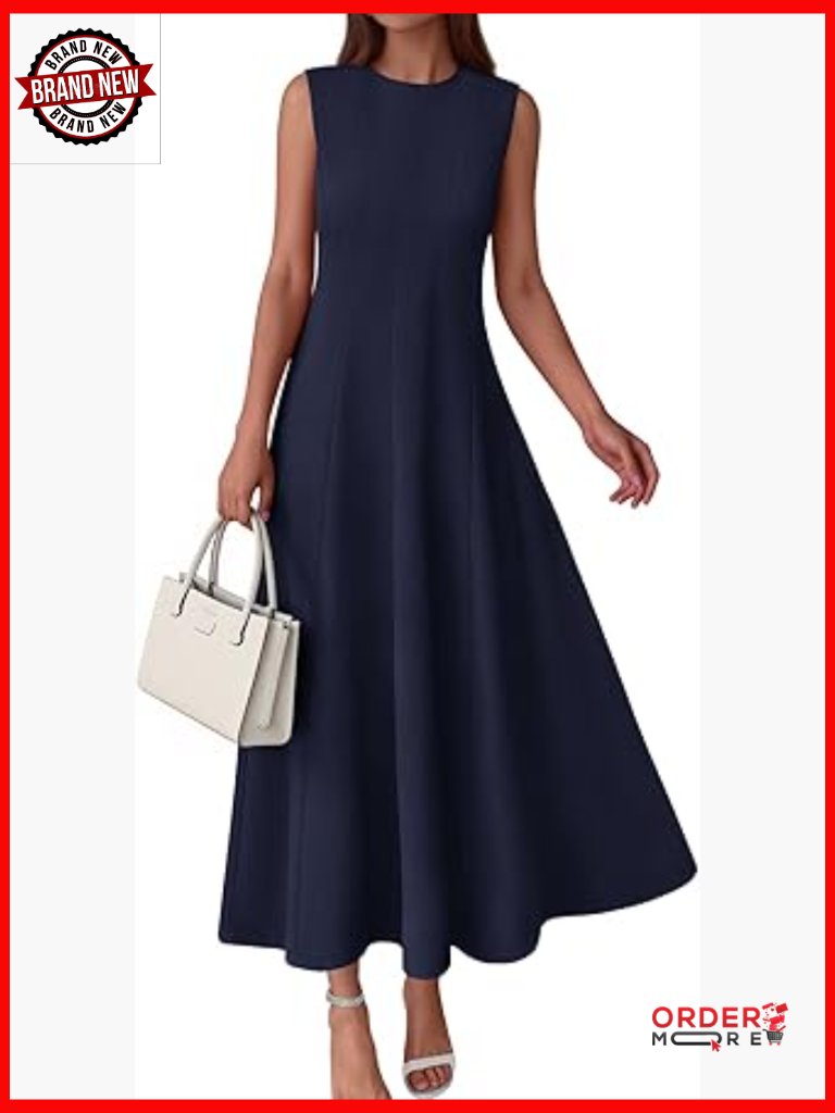 Sleeveless Crewneck Maxi Dress With Pockets, Semi Formal A Line